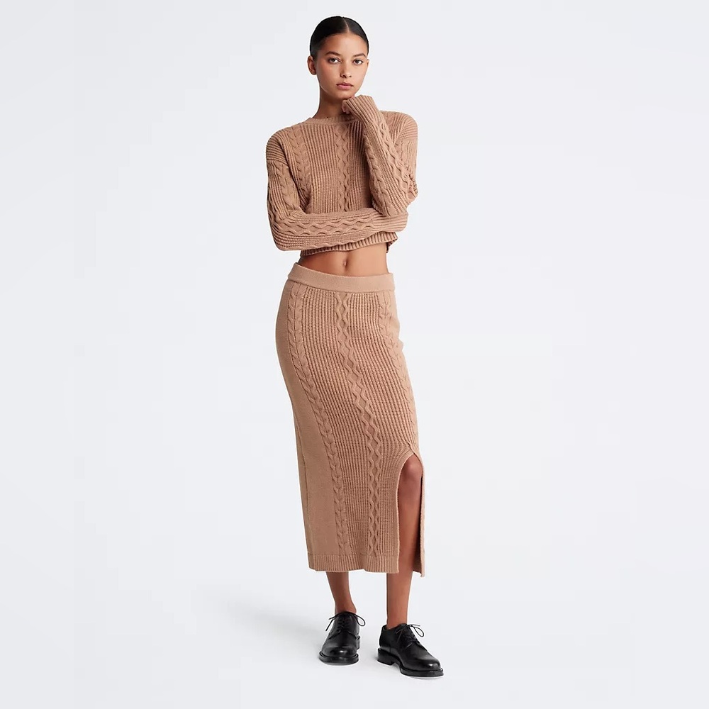 Calvin Klein Women's Cable-Knit Pull-On Midi Skirt Size L - Picture 2 of 9